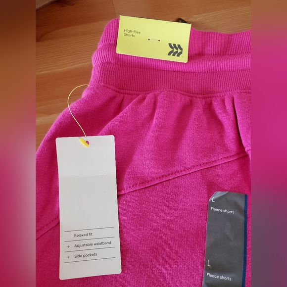 All In Motion - Women's High-Rise Pull-On Fleece Shorts Pink Size L - Picture 10 of 10
